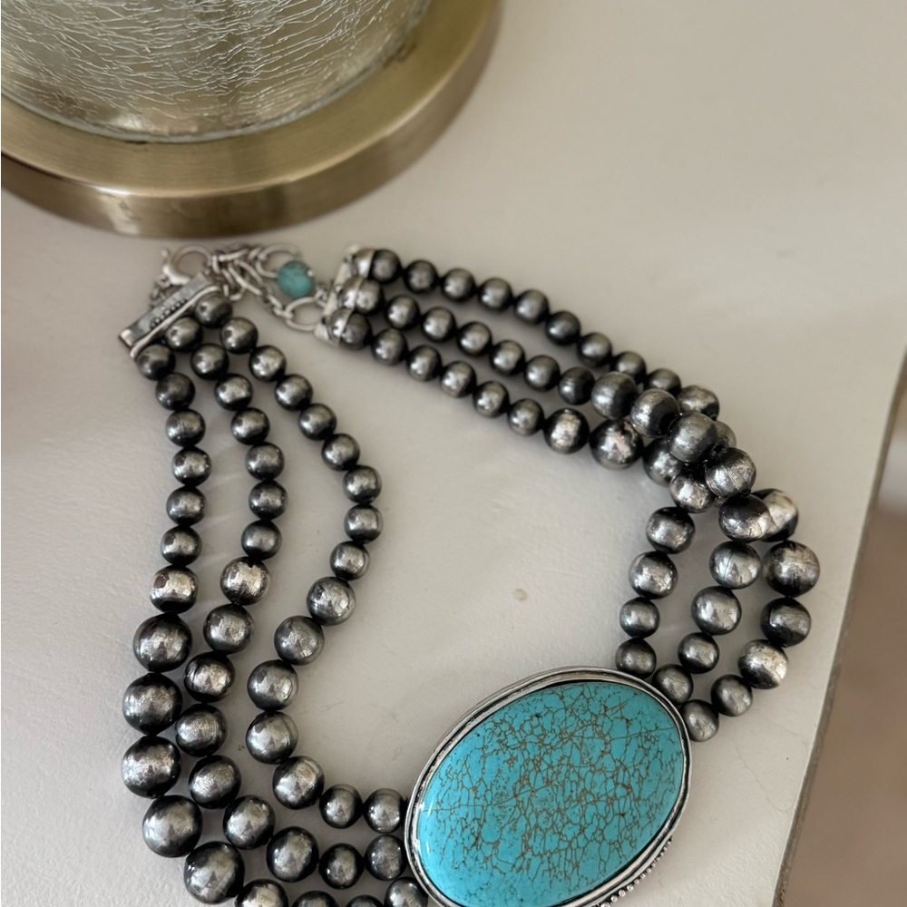 Chico's Turquoise & Silver Multi-Strand Beaded Necklace